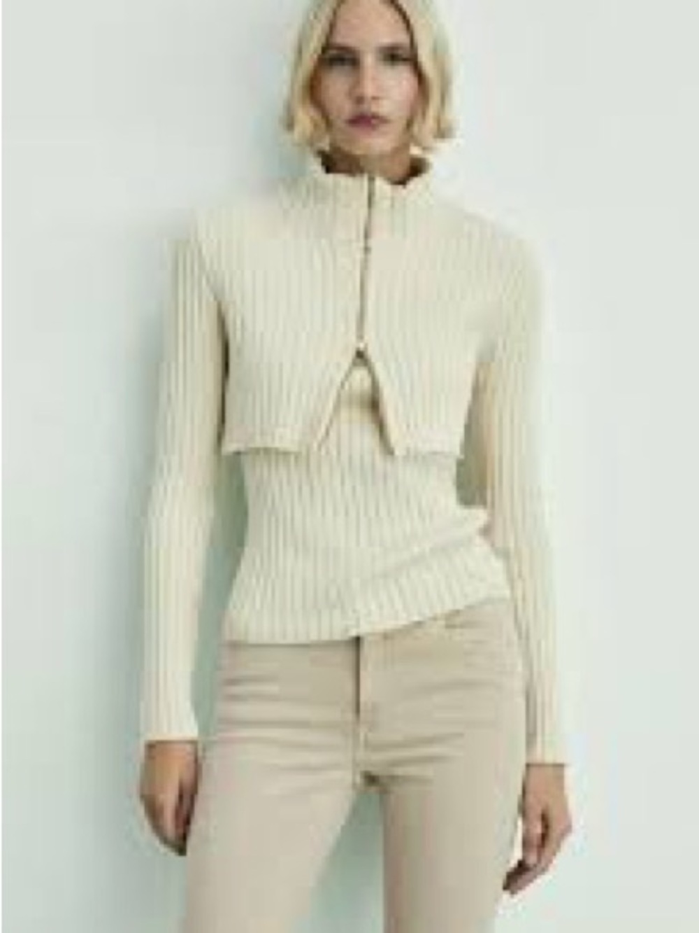 Mango Cream Ribbed Turtleneck Sweater